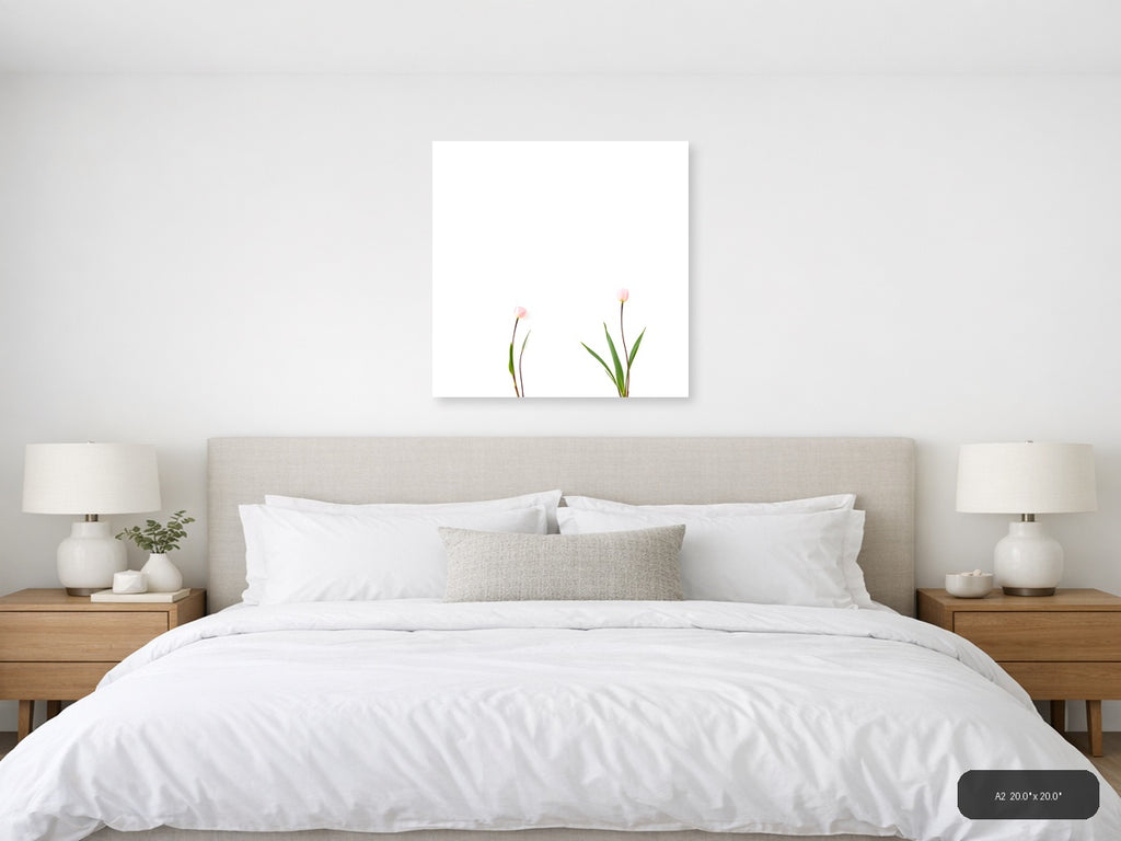 Minimalist Pink Tulips on White Background Wall Art — A2 / Bedroom
