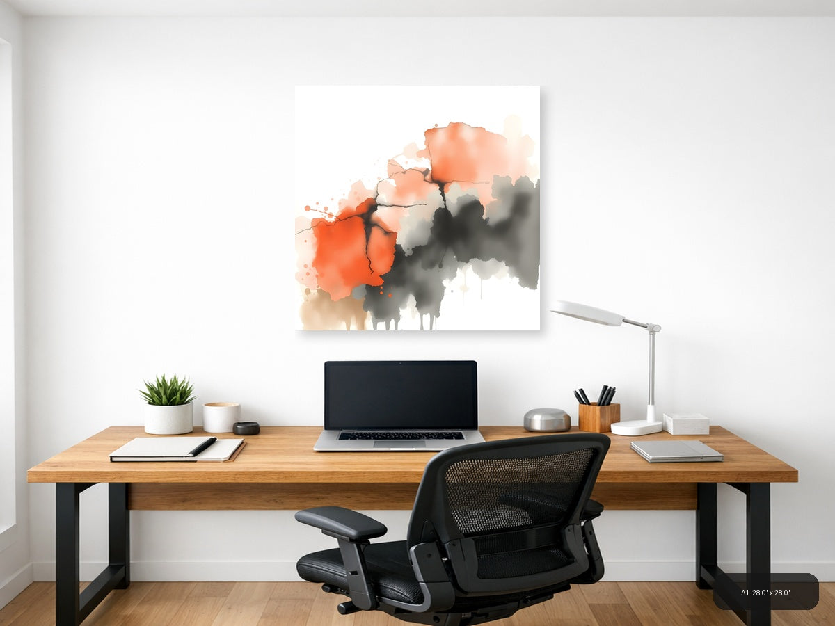 Abstract Watercolor Map with Orange and Gray Wall Art — A1 / Office