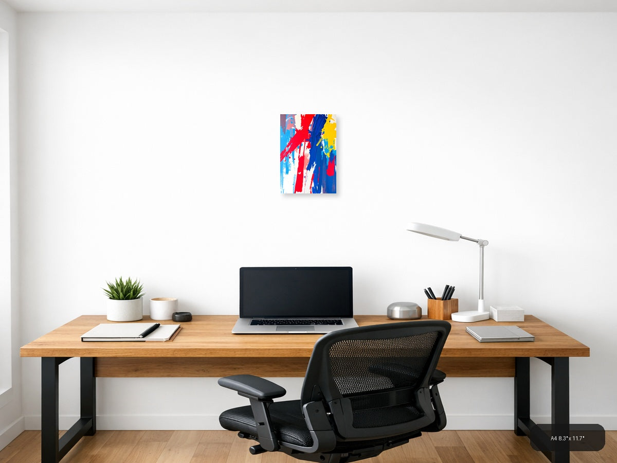 Bold Red Blue Yellow Abstract Brushstroke Wall Art — A4 / Office