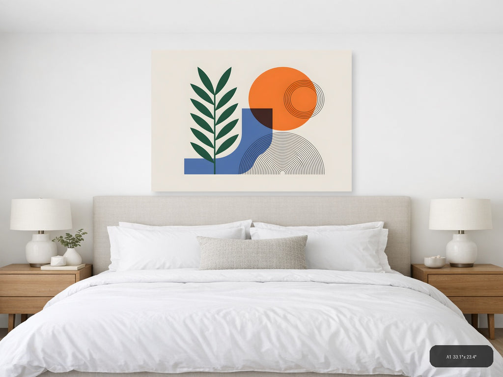 Abstract Botanical Line Art with Geometric Shapes Wall Art — A1 / Bedroom