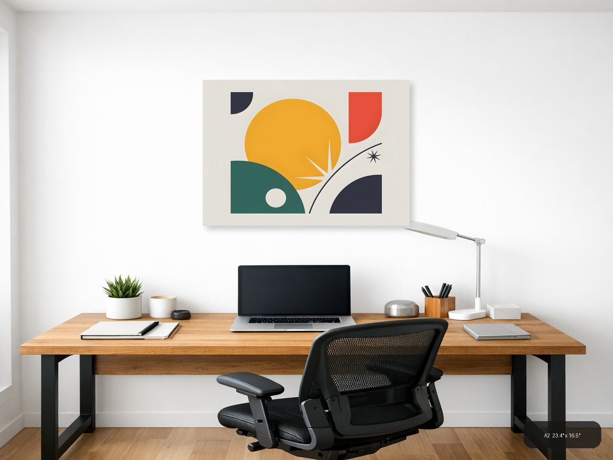 Minimalist Sunset Landscape with Geometric Shapes Wall Art — A2 / Office