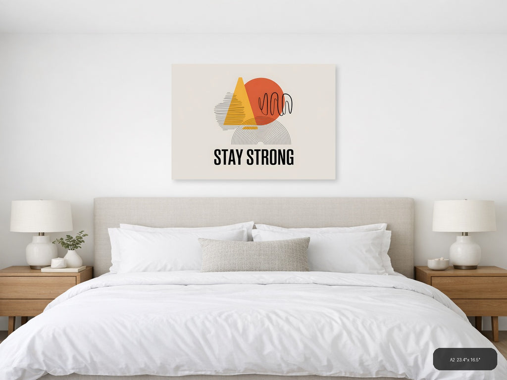 Stay Strong Motivational Line Art & Geometric Wall Art — A2 / Bedroom