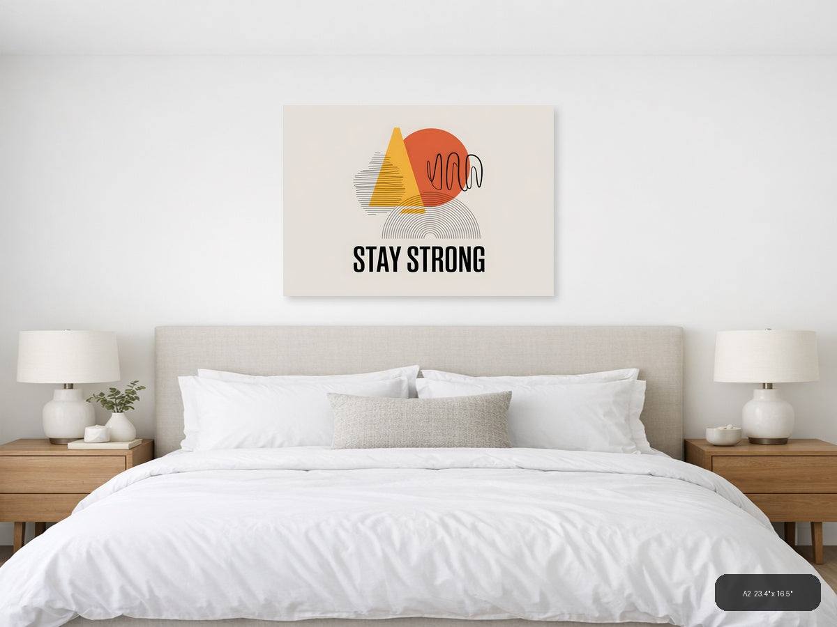 Stay Strong Motivational Line Art & Geometric Wall Art — A2 / Bedroom