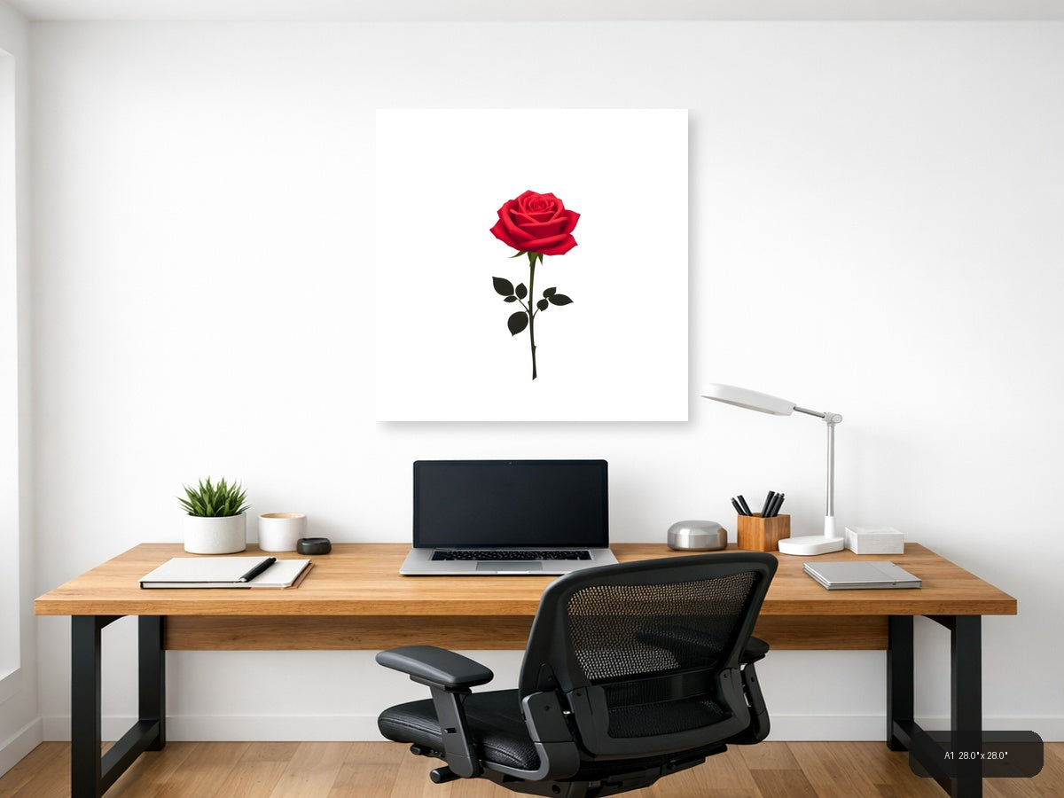 Minimalist Red Rose Single Stem Wall Art — A1 / Office