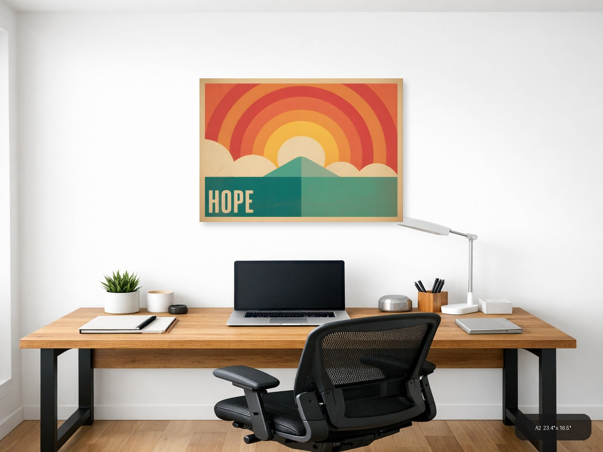 Vintage Hope Rainbow Mountain Sunrise Landscape Wall Art — A2 / Office