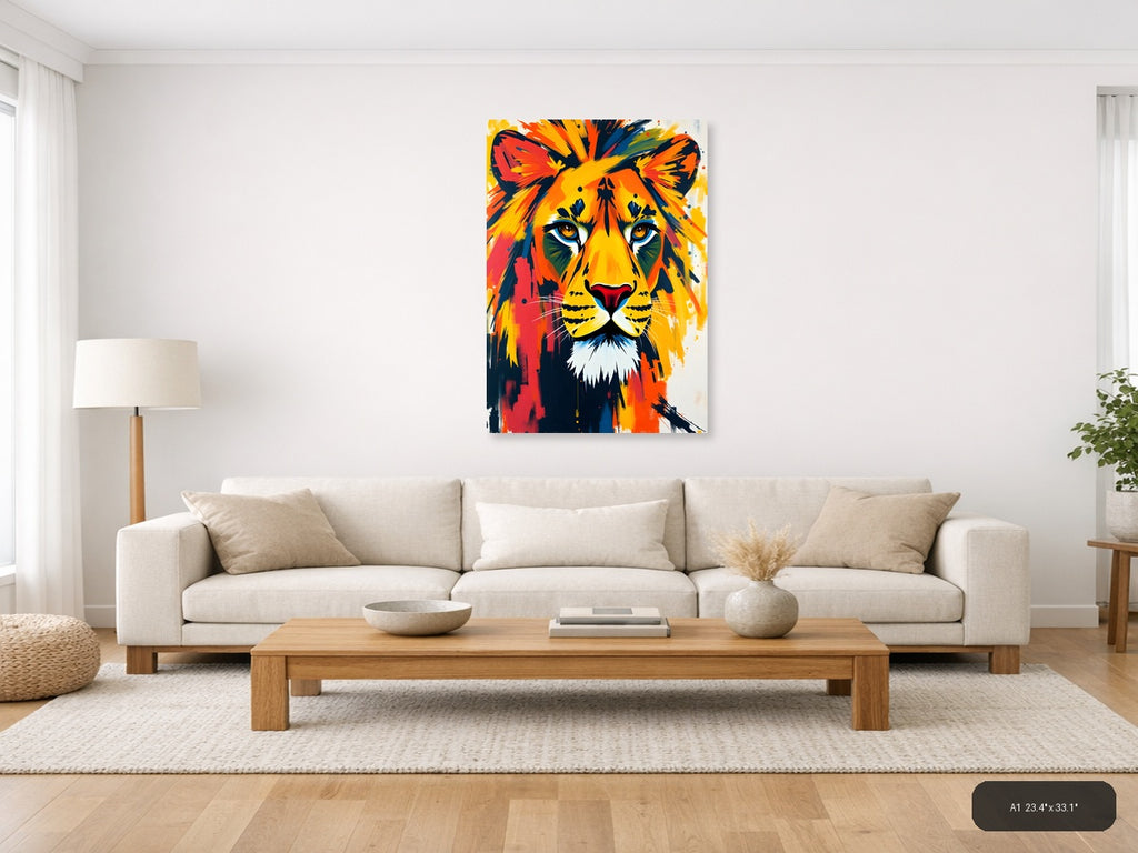 Colorful Lion Head Abstract Pop Art Wall Art — A1 / Living Room
