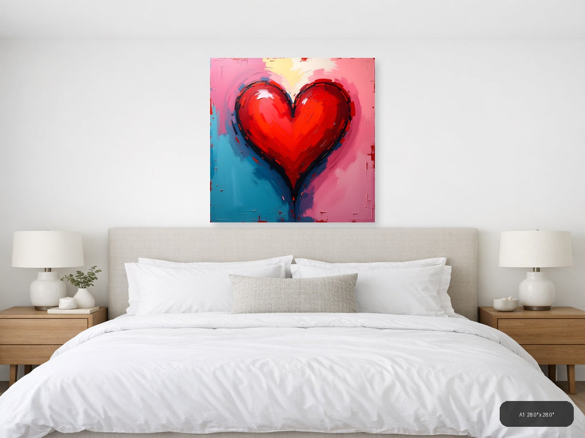 Red Heart Abstract Modern Painting Wall Art — A1 / Bedroom