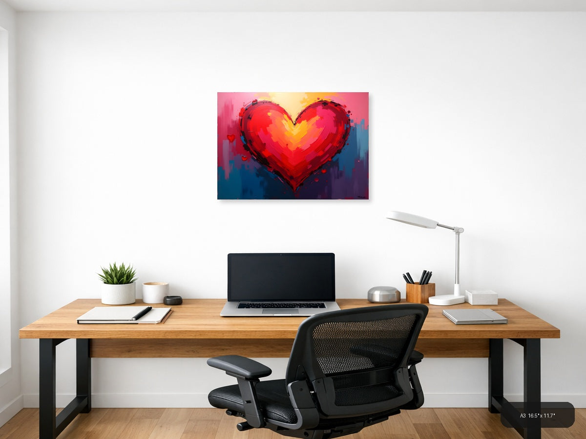 Bold Red Heart Abstract Painting - Modern Wall Art — A3 / Office