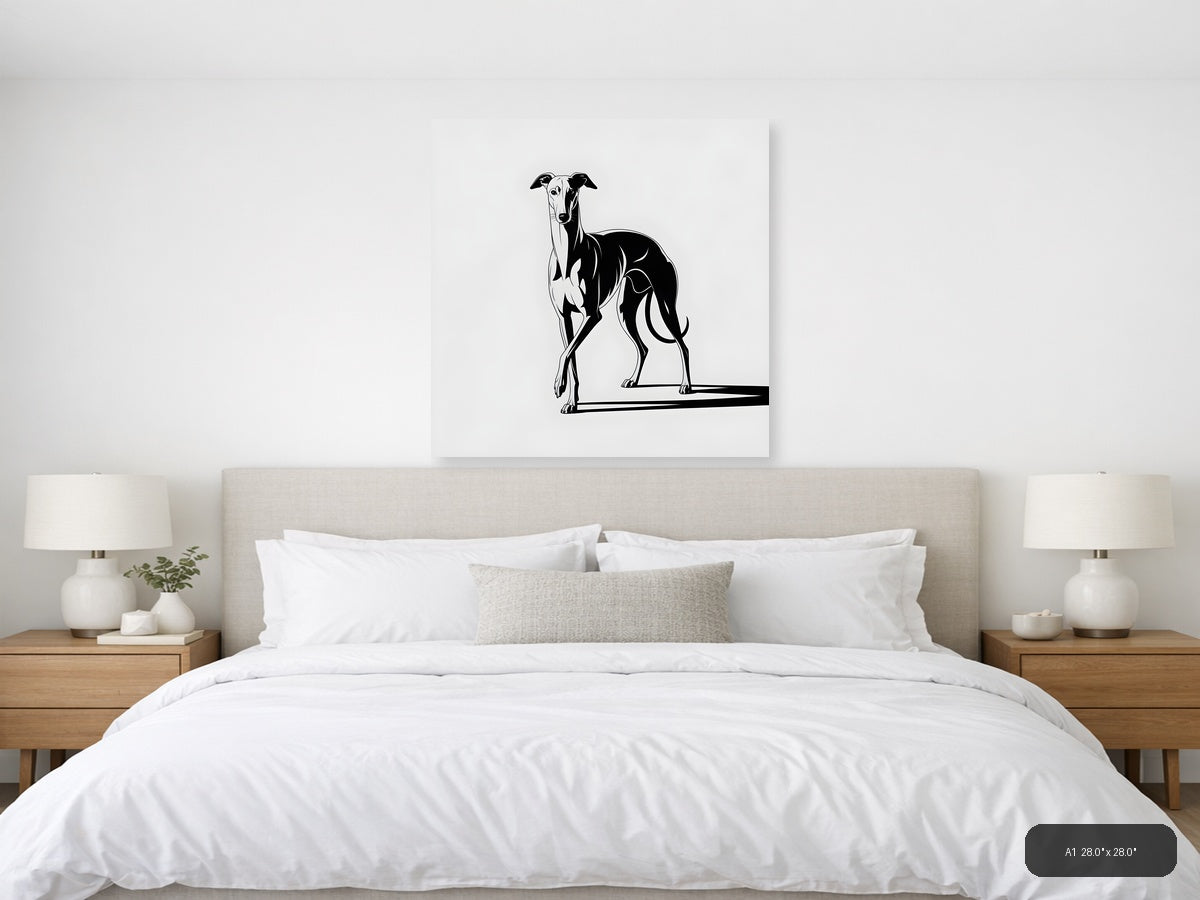 Minimalist Greyhound Dog Black and White Wall Art — A1 / Bedroom