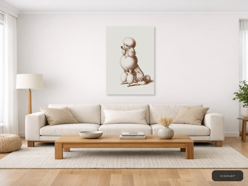 Classic Poodle Portrait Minimalist Wall Art — A1 / Living Room