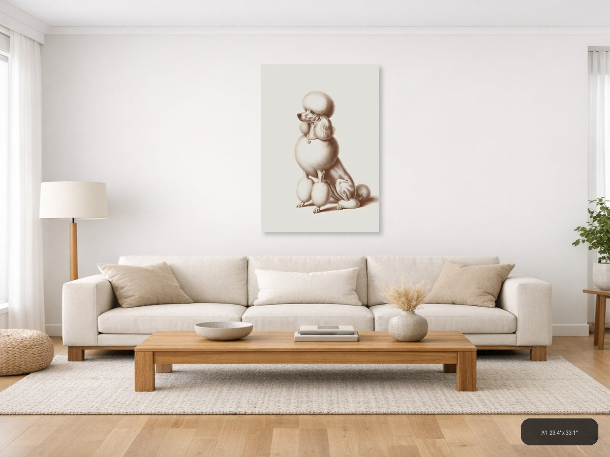 Classic Poodle Portrait Minimalist Wall Art — A1 / Living Room