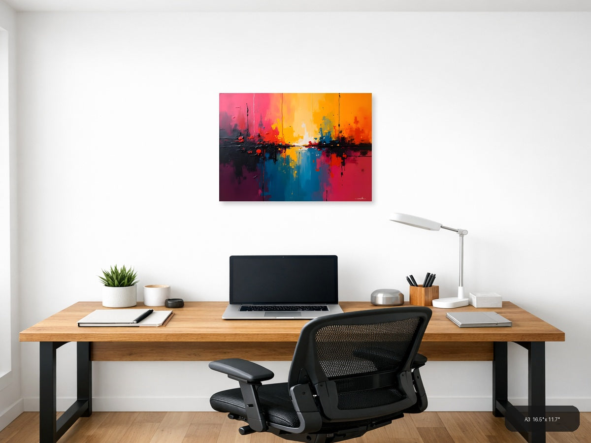 Vibrant Abstract Sunset Reflection Landscape Wall Art — A3 / Office