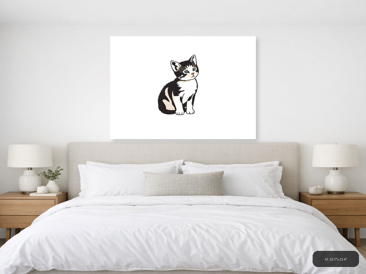 Black and White Kitten Minimalist Wall Art — A1 / Bedroom