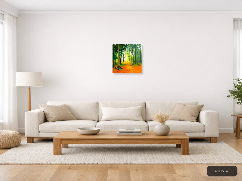 Abstract Forest Path Orange Floor Modern Wall Art — A4 / Living Room