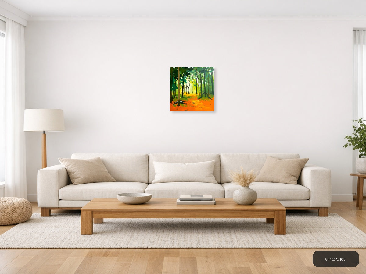 Abstract Forest Path Orange Floor Modern Wall Art — A4 / Living Room