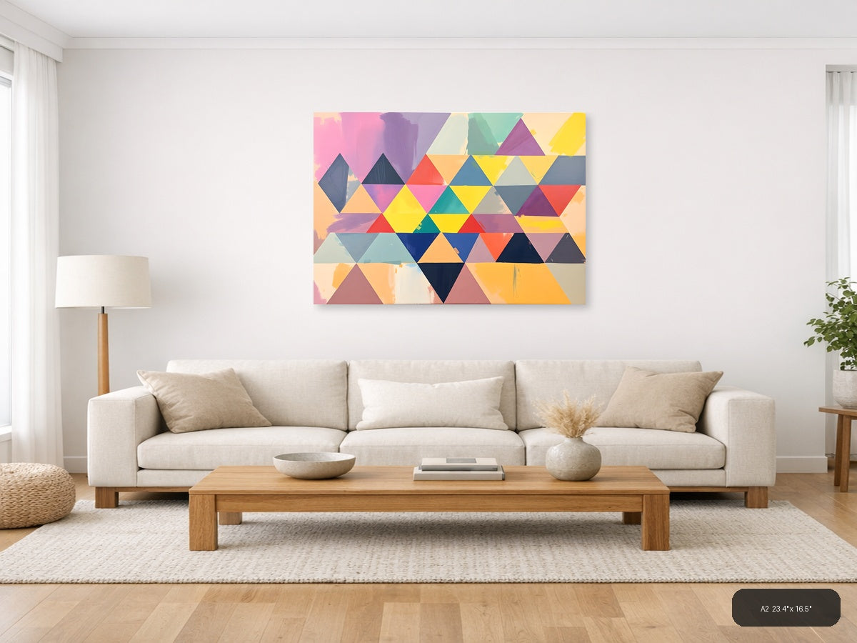 Colorful Abstract Triangle Geometric Pattern Wall Art — A2 / Living Room