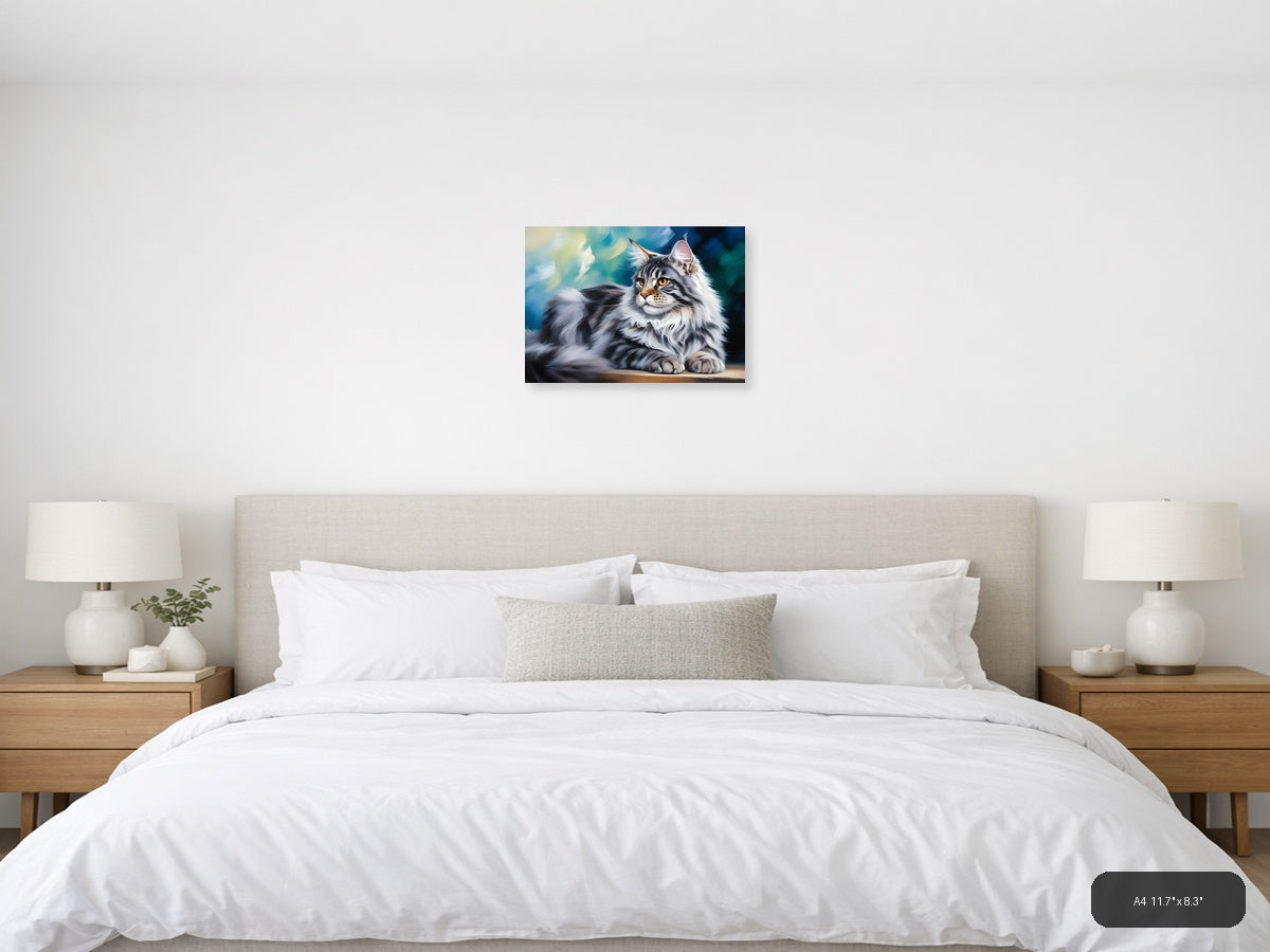 Majestic Tabby Cat with Golden Eyes Abstract Wall Art — A4 / Bedroom