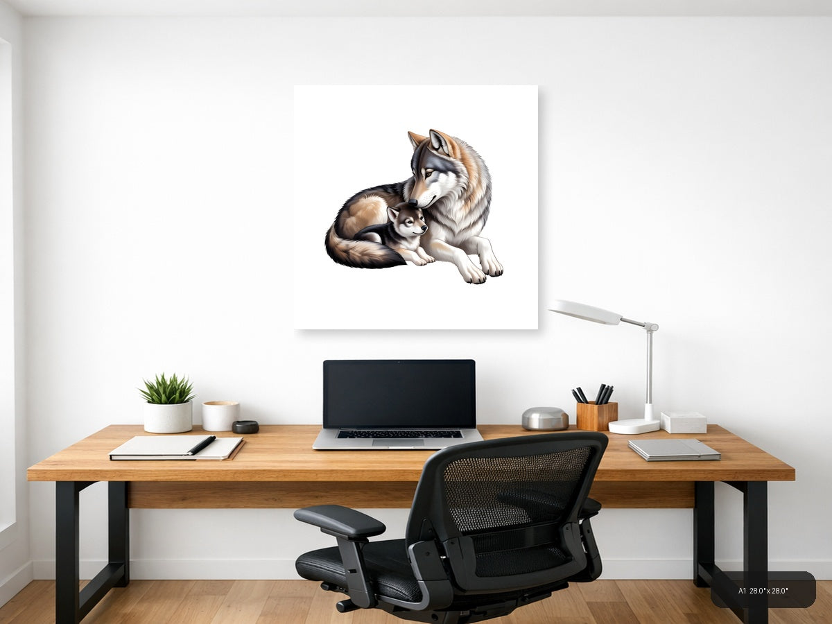 Husky Mother & Puppy Minimalist Wall Art — A1 / Office