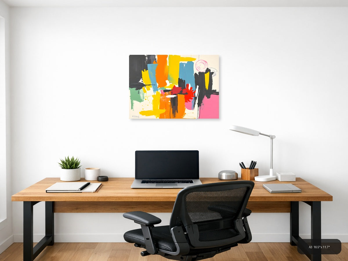 Vibrant Abstract Brushstrokes Modern Colorful Wall Art — A3 / Office