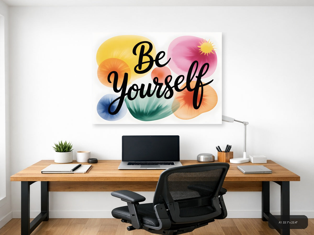 Be Yourself Watercolor Motivational Quote Wall Art — A1 / Office