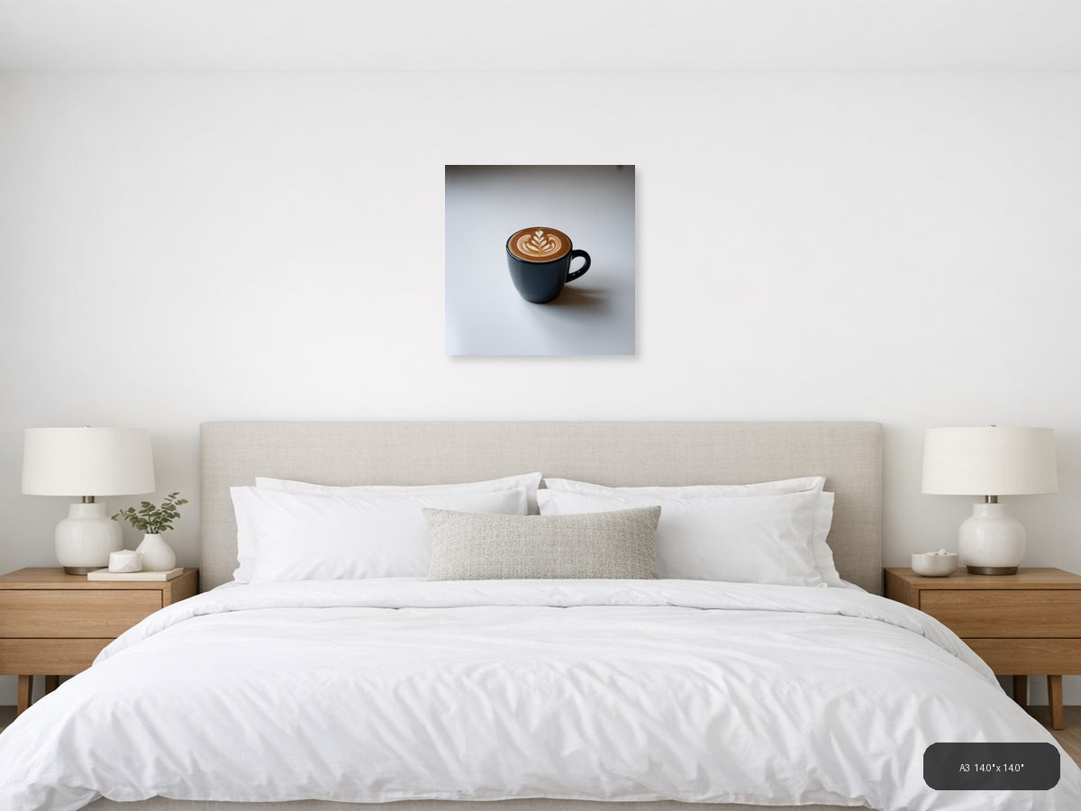 Minimalist Black Coffee Cup with Latte Art Wall Art — A3 / Bedroom
