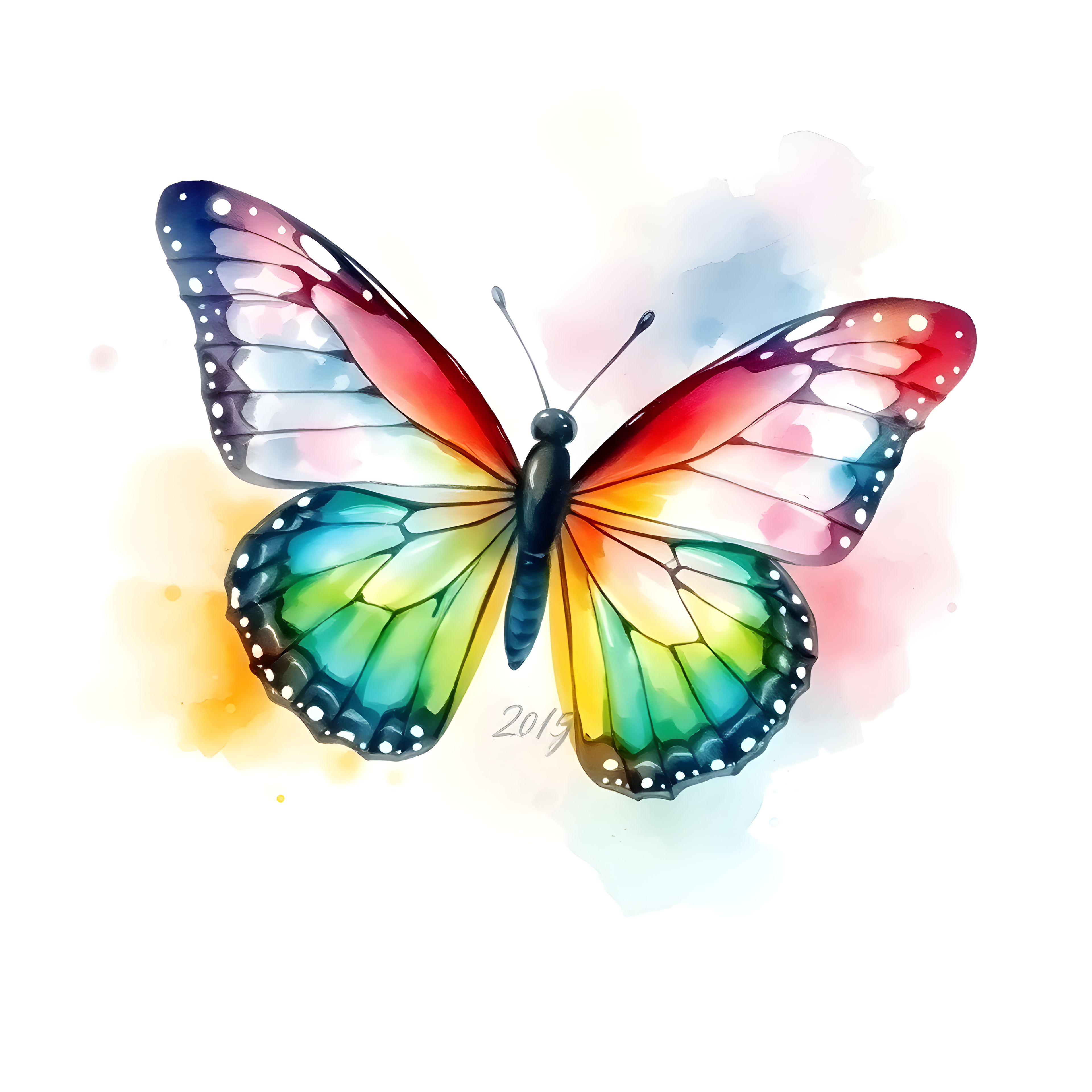 Colorful Rainbow Butterfly Watercolor Wall Art