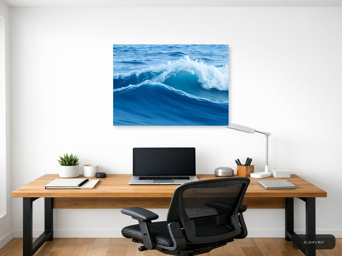 Minimalist Ocean Waves Blue Sea Wall Art — A2 / Office