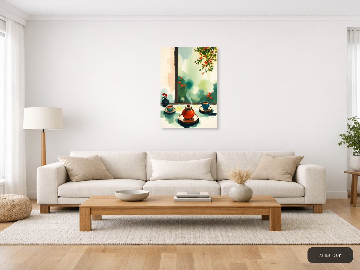 Serene Tea Time - Abstract Landscape Wall Art — A2 / Living Room