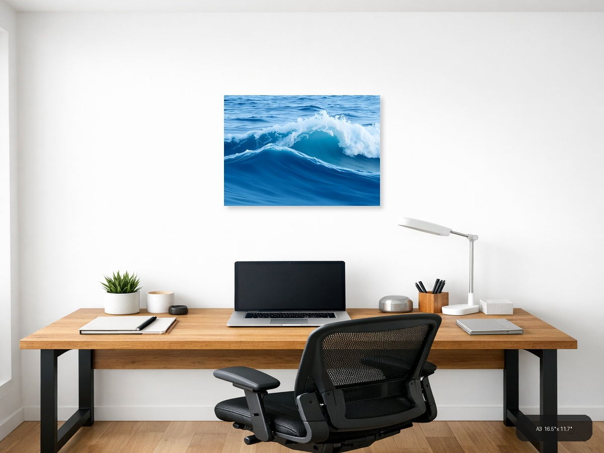 Minimalist Ocean Waves Blue Sea Wall Art — A3 / Office