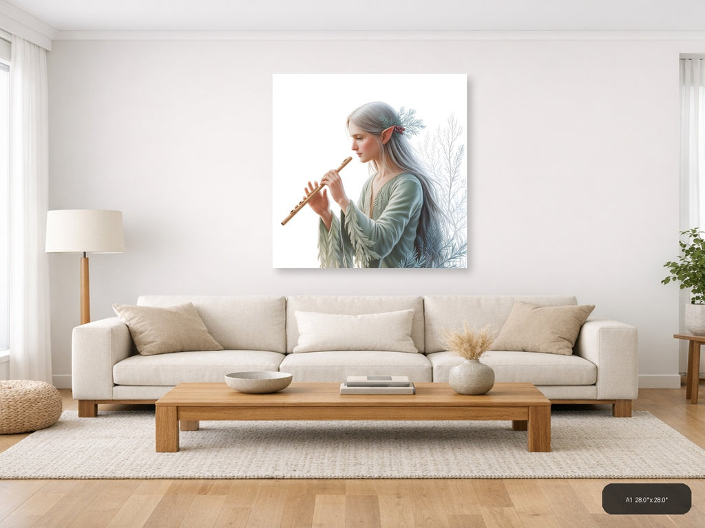 Elf Flute Player Minimalist Wall Art — A1 / Living Room