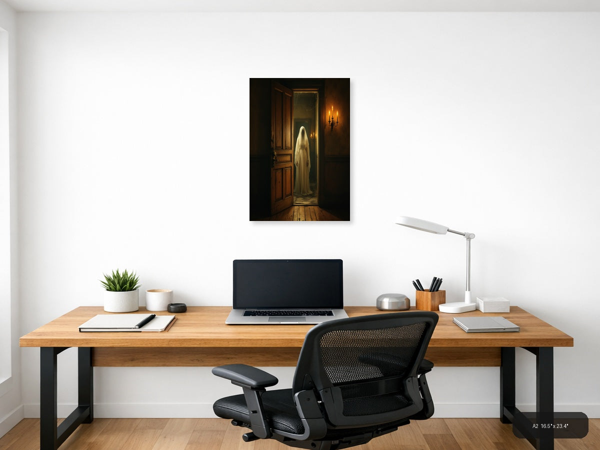 Ghostly Figure in Candlelit Hallway Vintage Wall Art — A2 / Office