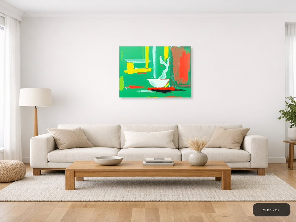 Abstract Bathroom Sink Bowl Green Modern Wall Art — A3 / Living Room