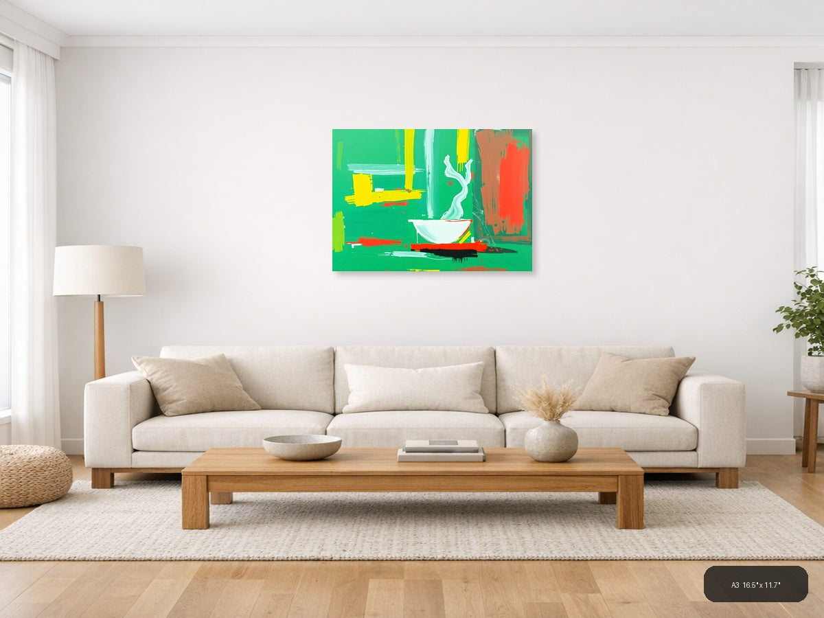 Abstract Bathroom Sink Bowl Green Modern Wall Art — A3 / Living Room