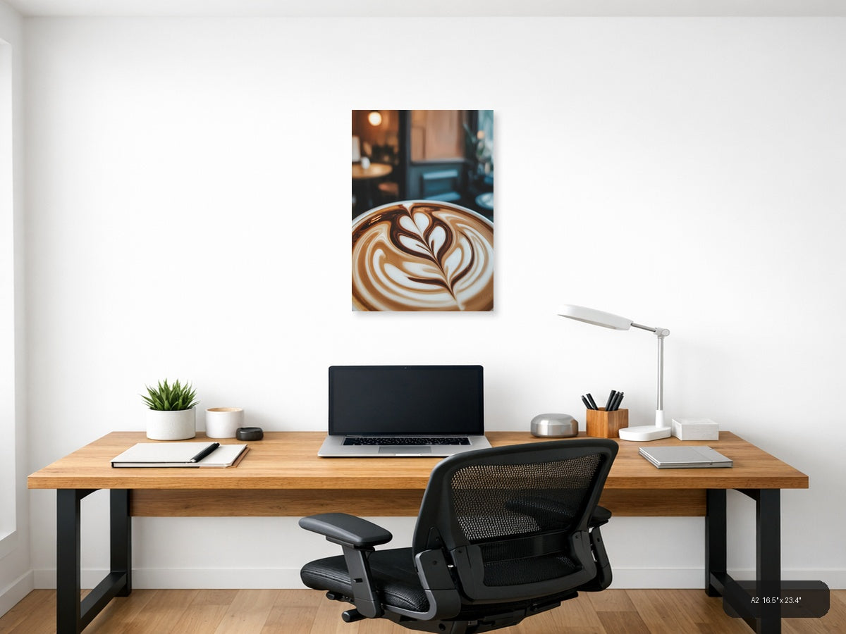 Abstract Latte Art Coffee Cup Canvas Wall Art — A2 / Office