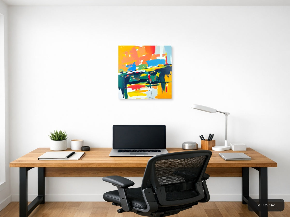 Vibrant Abstract Brushstrokes Colorful Modern Wall Art — A3 / Office