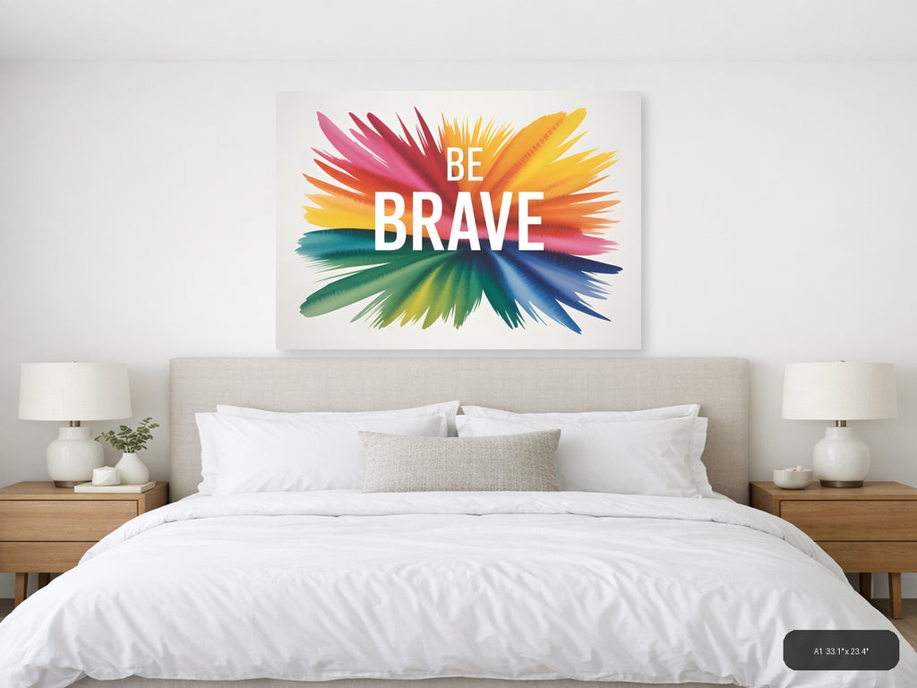Be Brave Watercolor Inspirational Quote Wall Art — A1 / Bedroom