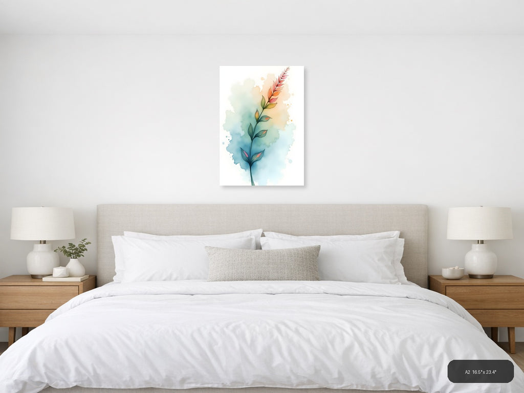 Watercolor Flowering Plant with Gradient Background Wall Art — A2 / Bedroom