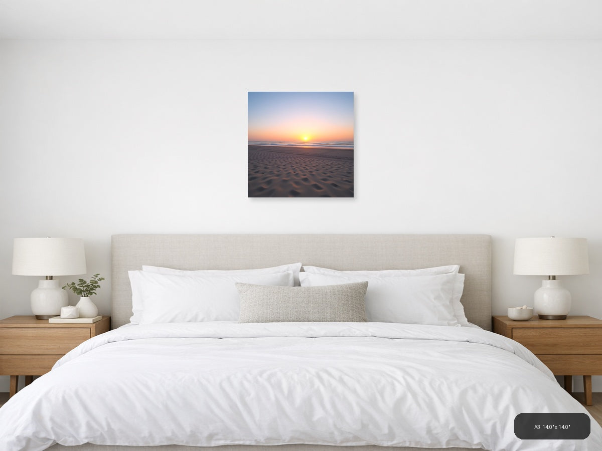 Minimalist Beach Sunset with Rippled Sand Wall Art — A3 / Bedroom