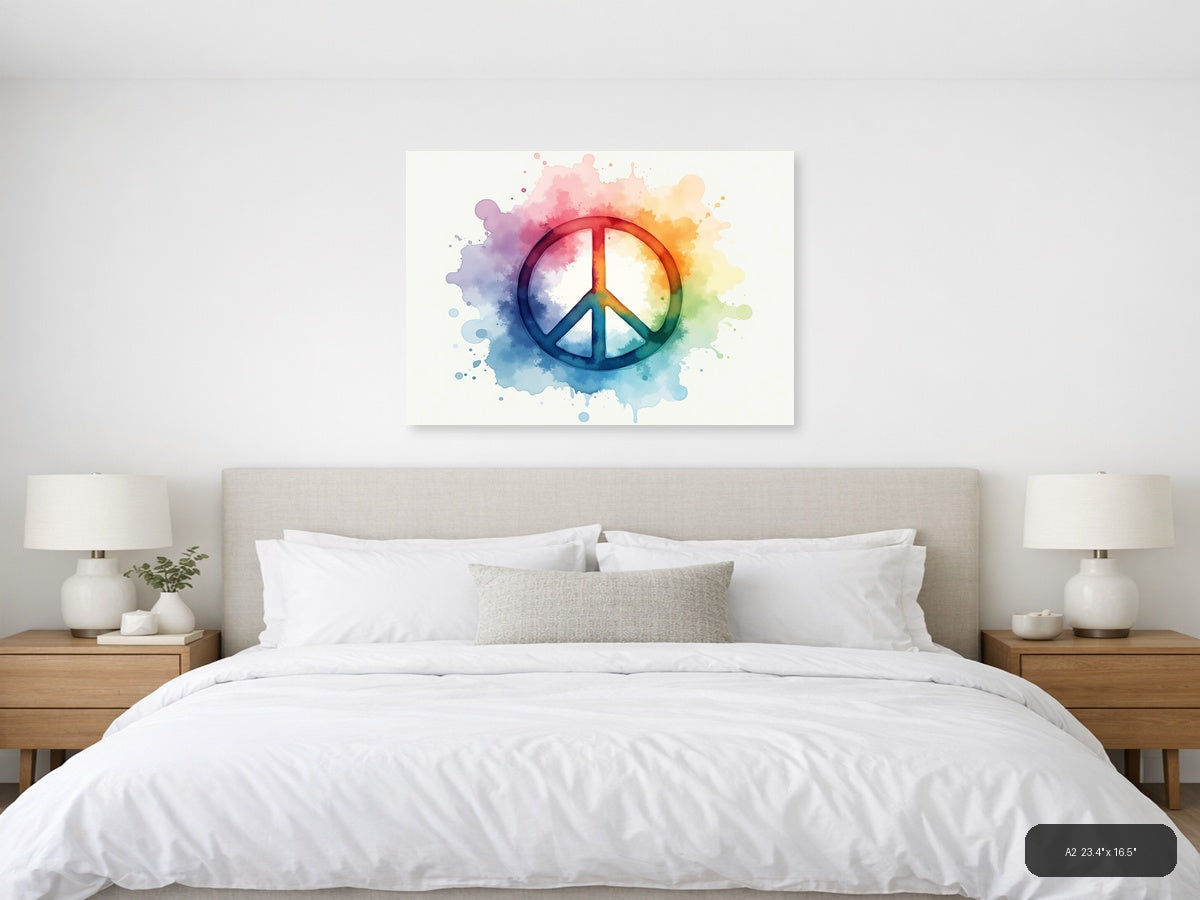 Watercolor Peace Sign Rainbow Splash Wall Art — A2 / Bedroom