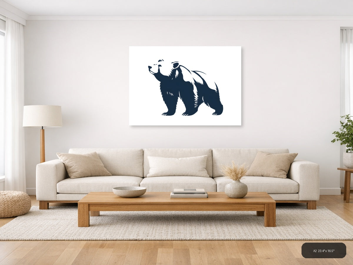 Minimalist Bear Silhouette Landscape Wall Art — A2 / Living Room