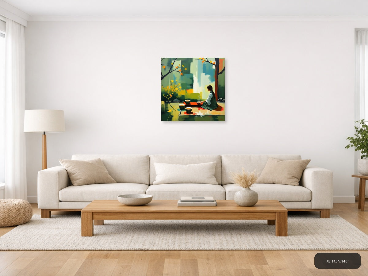 Abstract Autumn Tea Ceremony Asian Wall Art — A3 / Living Room