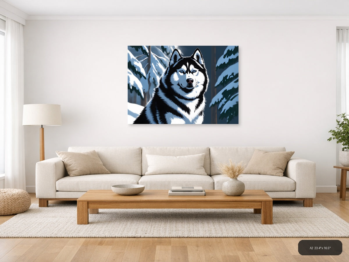 Husky in Winter Forest Snow Photography Wall Art — A2 / Living Room