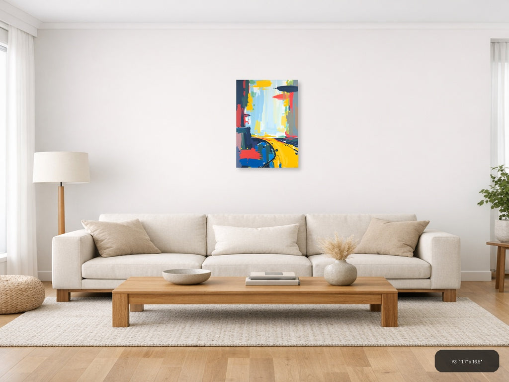 Vibrant Abstract Expressionist Composition Wall Art — A3 / Living Room
