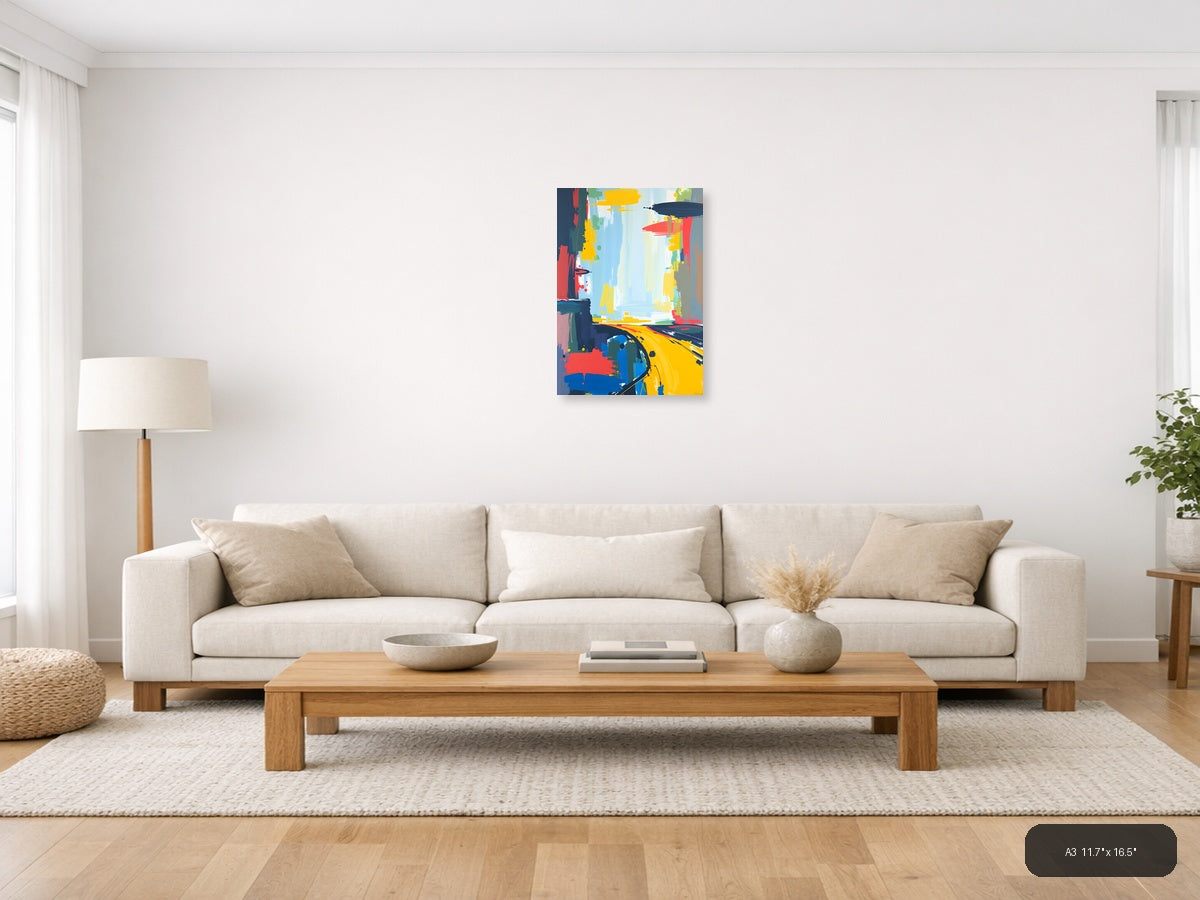 Vibrant Abstract Expressionist Composition Wall Art — A3 / Living Room