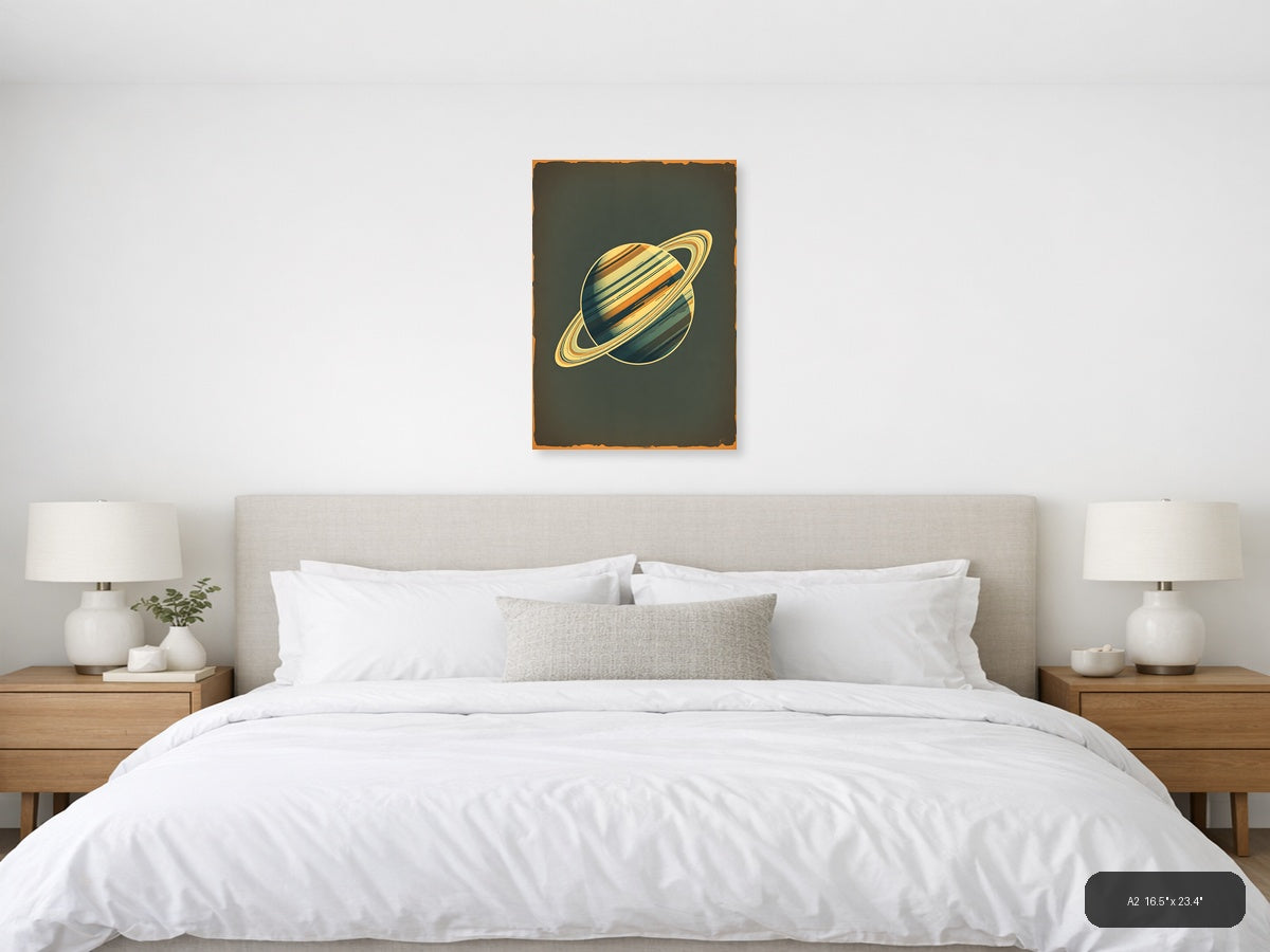 Vintage Saturn Planet Illustration Wall Art — A2 / Bedroom