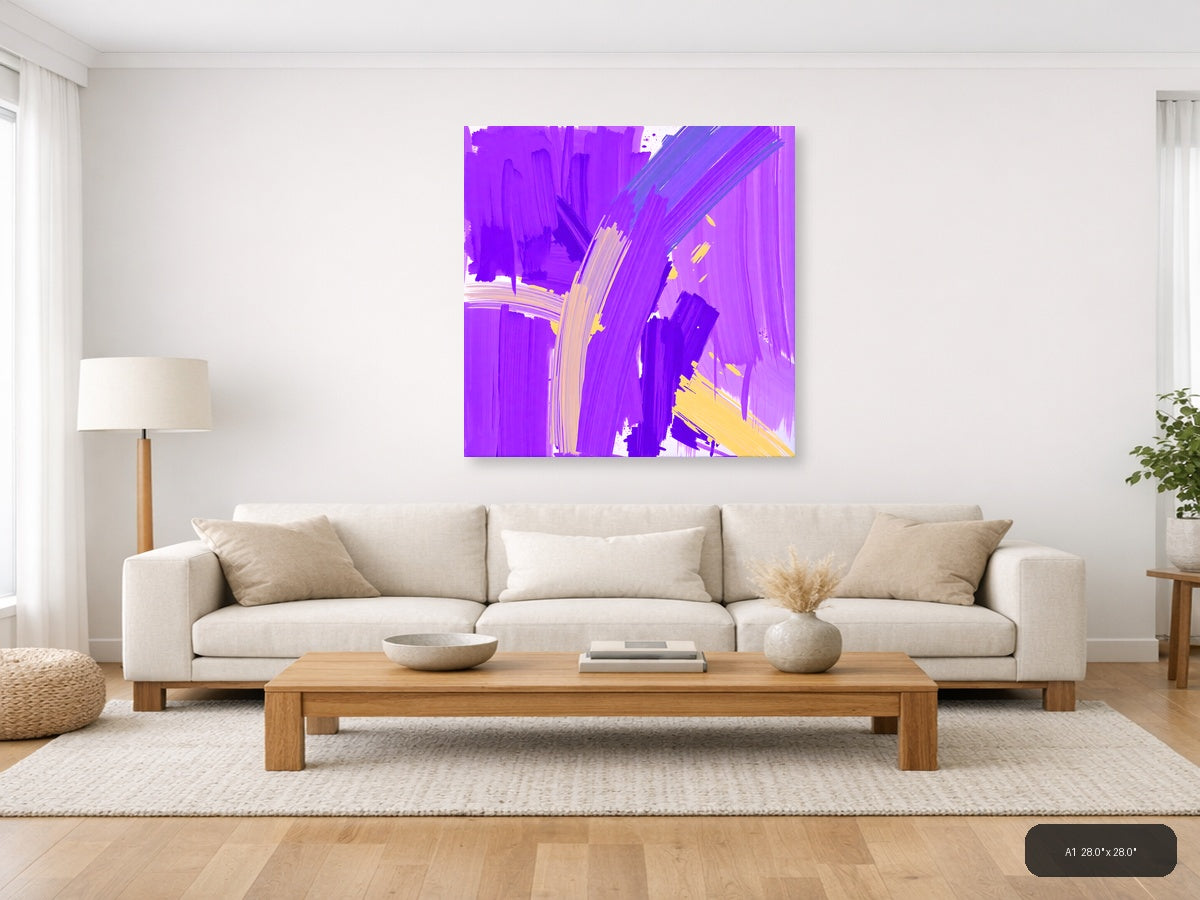 Vibrant Purple & Yellow Abstract Brushstroke Wall Art — A1 / Living Room