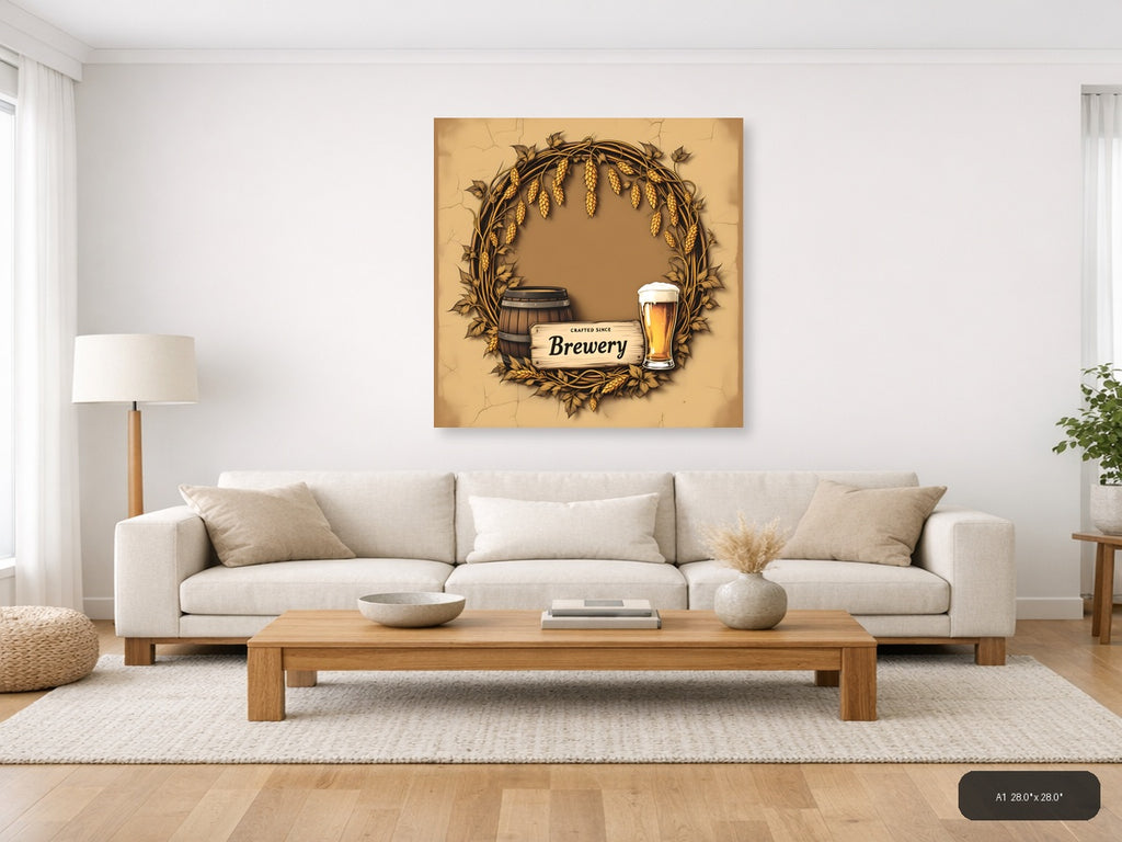 Vintage Brewery Beer Hops Barrel Wall Art — A1 / Living Room