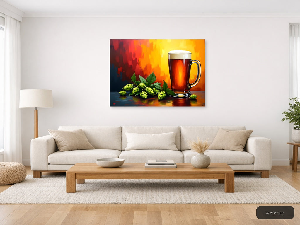 Beer Hops Abstract Red Orange Yellow Wall Art — A2 / Living Room