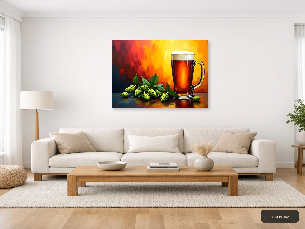 Beer Hops Abstract Red Orange Yellow Wall Art — A2 / Living Room