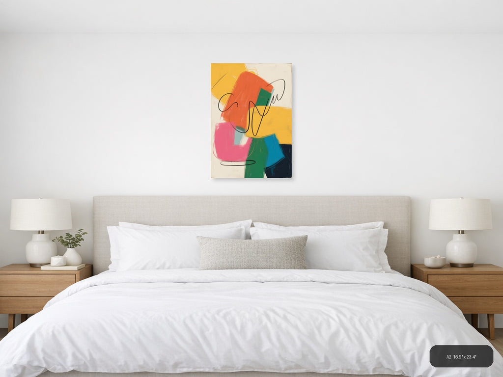 Colorful Abstract Shapes with Line Art Wall Art — A2 / Bedroom